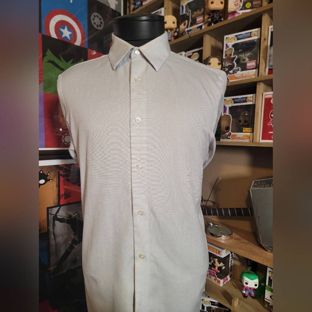 Ck white and gray dress shirt.